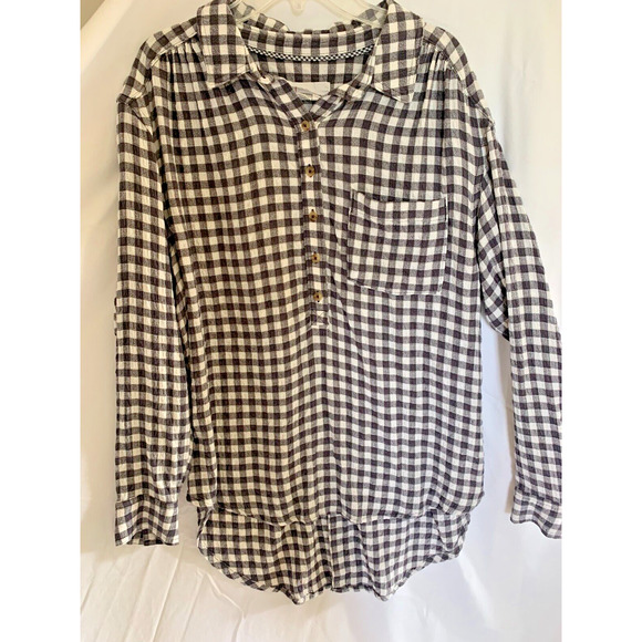 Anthropologie Tops - Anthropologie Isadora Button Back Tunic Top Black White Gingham Shirt Medium